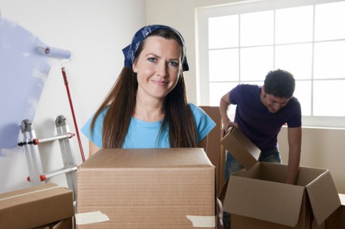 Packed boxes and moving van for London removals