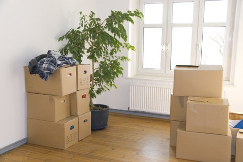 Packed moving boxes prepared for a house move