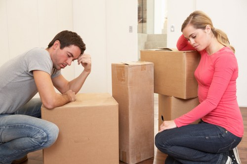 Professional moving team loading boxes into a van