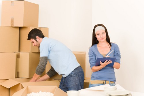 Business relocation items arranged inside a removal van